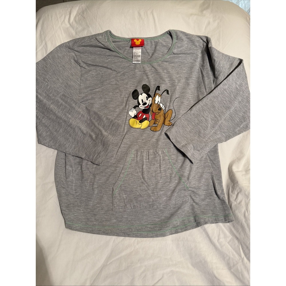 Disney Sleepwear Mickey Mouse & Pluto Gray Long Sleeve Lounger Pouch Pocket 2XL